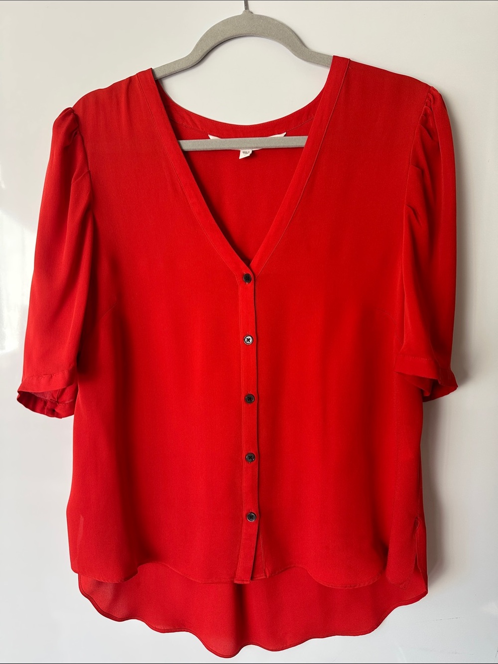 Women's V-Neck Button-Front Red Blouse